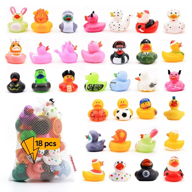 Surtido de juguetes de pato de goma Juego de juguetes de baño Ducky en bolsa de malla Patos Jeep para patos Patos de goma para piscina de playa Bolsa de regalos para rellenar premios en el aul
