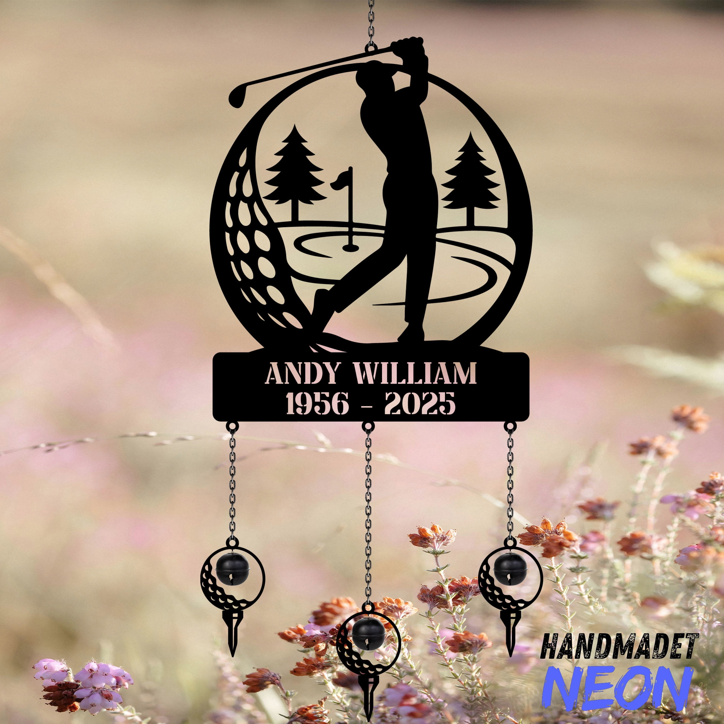 Handmadetneonsign Golfer Memorial Metal Wind Chimes, Custom Golfer Wind Chimes, Memorial Gift 140433