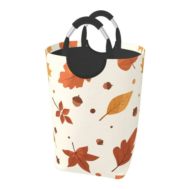 DouZhe 50L Rectangular Laundry Basket, Orange Autumn Leaves Acorn Prints Waterproof Foldable Laundry Hamper with Aluminum Handles