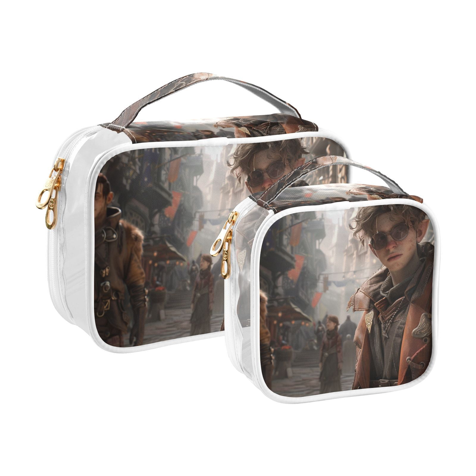 Clear Makeup Bags with Handle Large Opening 2 Pack Set Toiletry Bag Quart Size Bag, for Women Man Traveling Travel Essentials, Toiletries and Other. Game Graphic Capture