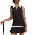 thumbnail image 2 of BODOAO Women's Golf Polo T Shirts Lightweight Moisture Wicking Sleeveless Shirt Quick Dry Zip Tank Top Collared Athletic Tennis Workout Top for Summer Sports and Training Black L, 2 of 8