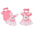 thumbnail image 4 of Douhoow 2Pcs Infant Girl Easter Clothes 3M 6M 9M 12M 18M Baby Short Sleeve Pink Romper Rabbit Heart Print Suspender Skirt, 4 of 8