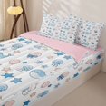 thumbnail image 3 of jejeloiu Cute Ocean Cat Print Zipper Twin Comforter Sets with Fitted Sheet and 2 Pillowcases For Girls,Whale Jellyfish Pattern Zipper Bedding Set,Blue White,Pink Reversible,4-Piece, 3 of 7