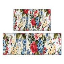Pioneer Flower Floral Print Pattern Kitchen Rugs Sets Of 2,Anti Fatigue Kitchen Mat Rugs Non Slip Washable,Decorative Kitchen Floor Mats for Kitchen,Sink,Laundry,17"x30" 17"x47"