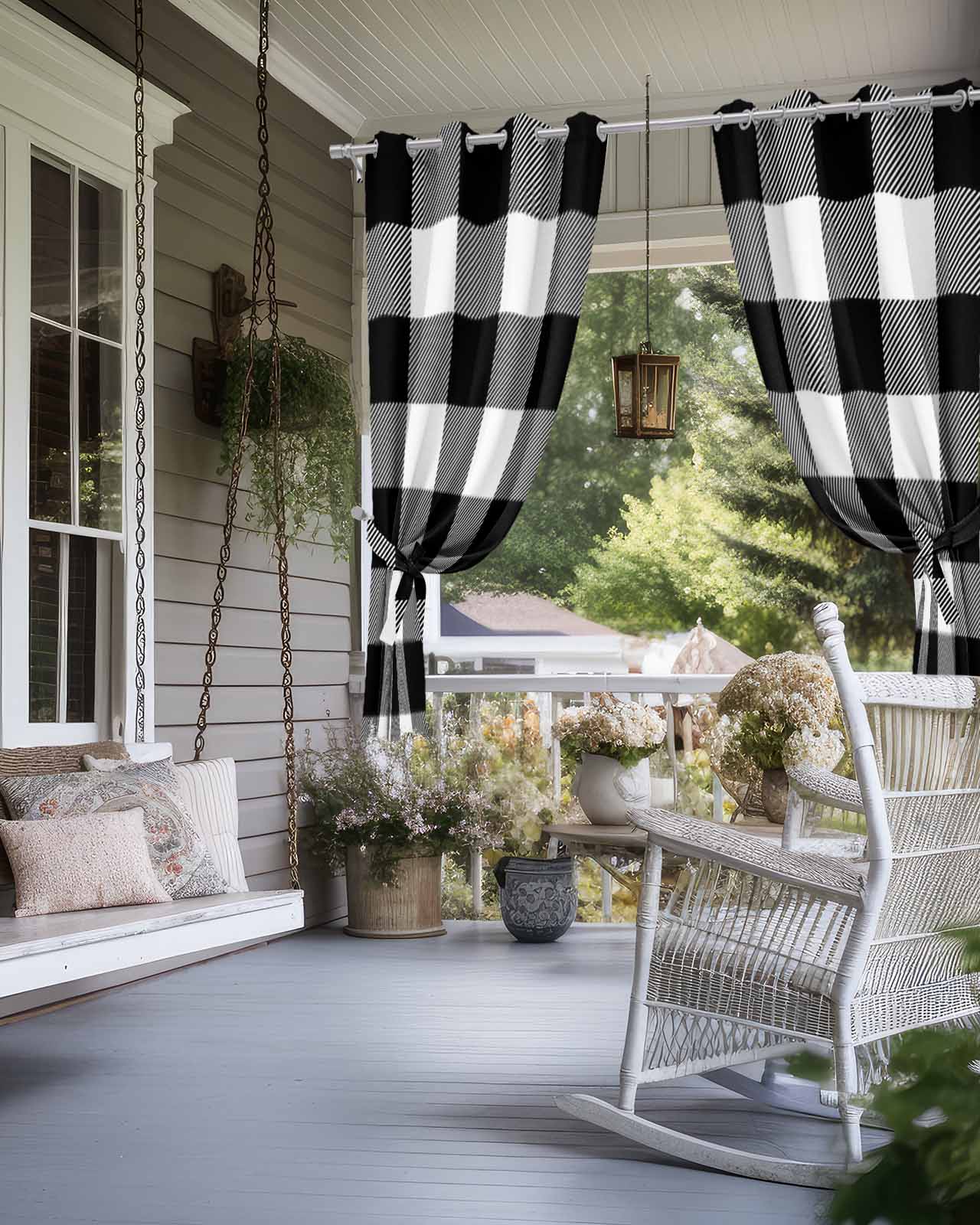 Black White Plaid Outdoor Curtains for Patio, Farmhouse Modern Abstract Art Buffalo Privacy Drapes Grommet Waterproof Outside Curtains for Porch/Cabana/Balcony 54"x 95", 2 Panel