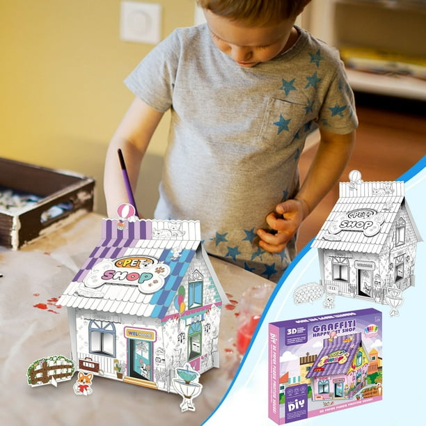 Puntoco Diy Casa de Juegos Navideña Fácilmente Plegable para Almacenamiento Casa para Colorear para Niños Fortaleza Actividades Familiares Colorea Tus Propias Manualidades (6Ml)