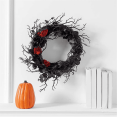 thumbnail image 1 of Corona de Halloween negra para puerta con corona de rosas rojas para puerta de entrada Corona negra para decoración gótica de Halloween para el hogar, 1 of 8