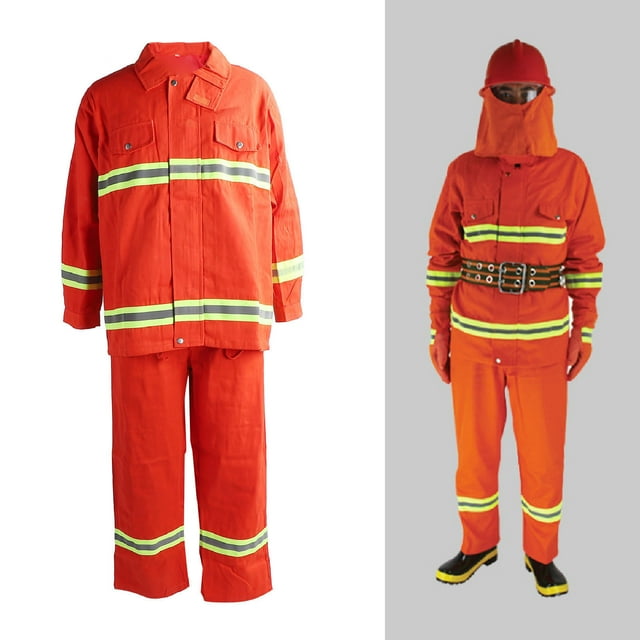 Flame Resistant Safety Suit, Heat Insulation Protective Clothing Thermal Insulation Protective Clothes with Reflective Strip Zip Up Cotton Apparel Fire Resistant Safety Clothes