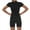 Black, variant on Women Rompers Ribbed Short Sleeve Zip Front Stretch Tummy Control Yoga Workout Rompers