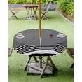 thumbnail image 4 of nqOlkjepod Farmhouse Black White Striped Outdoor Tablecloth with Umbrella Hole & Zipper, Modern Stripes Round Table Cover 54 Inch, Dining Waterproof Table Cloth Protector for Patio/Party/Picnic, 4 of 7