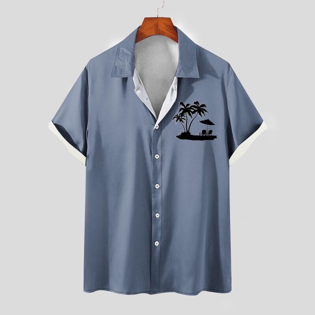 Mefallenssiah Mode Hommes Confortable Impression Manches Courtes Col Chemise Chemisier