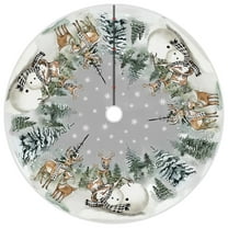 Christmas Snowman Reindeer Snowflake Christmas Tree Skirt 23.62inch, Winter Holiday Tree Mat Decoration