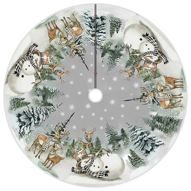 Christmas Decorations Christmas Tree Skirt with Snowman Reindeer & Snowflake Prints – 4 Sizes (24In Small/35In Medium/47In Large/71In X Large) for Winter Holiday Decor Christmas Gifts for Grandkids