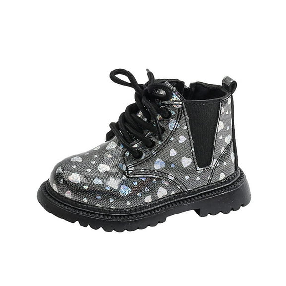 Black Fashionable Girls Boots With Heart Details And Comfortable Insole For Daily Use, Supportive Arch For Comfort, Flexible Movement For Activity