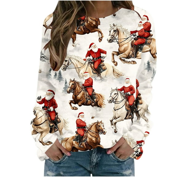 WXLWZYWL Women's Ugly Christmas Sweatshirt Crewneck Funny Graphic Printed Buffalo Plaid Reindeer Shirts Xmas Pullover Top