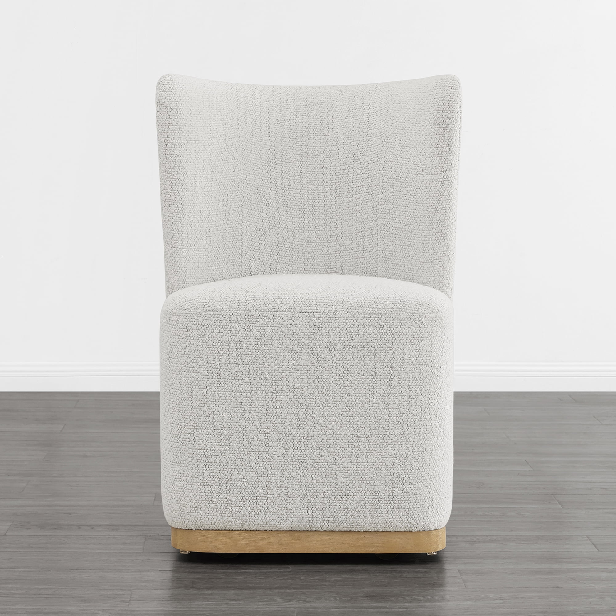 Spruce & Spring Modern Wingback Upholstered Dining Chair with Hidden Casters & Wood Base Set of 2, Pearl White