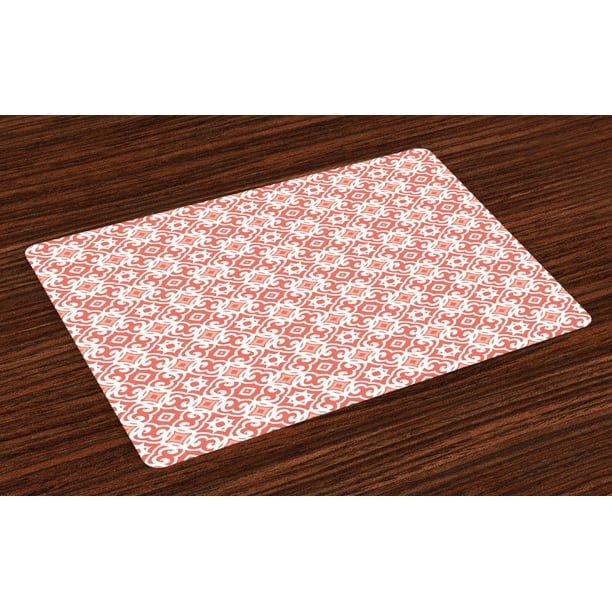 Coral Placemats Set of 4 Geometric Art Deco Pattern with Lacing Shapes