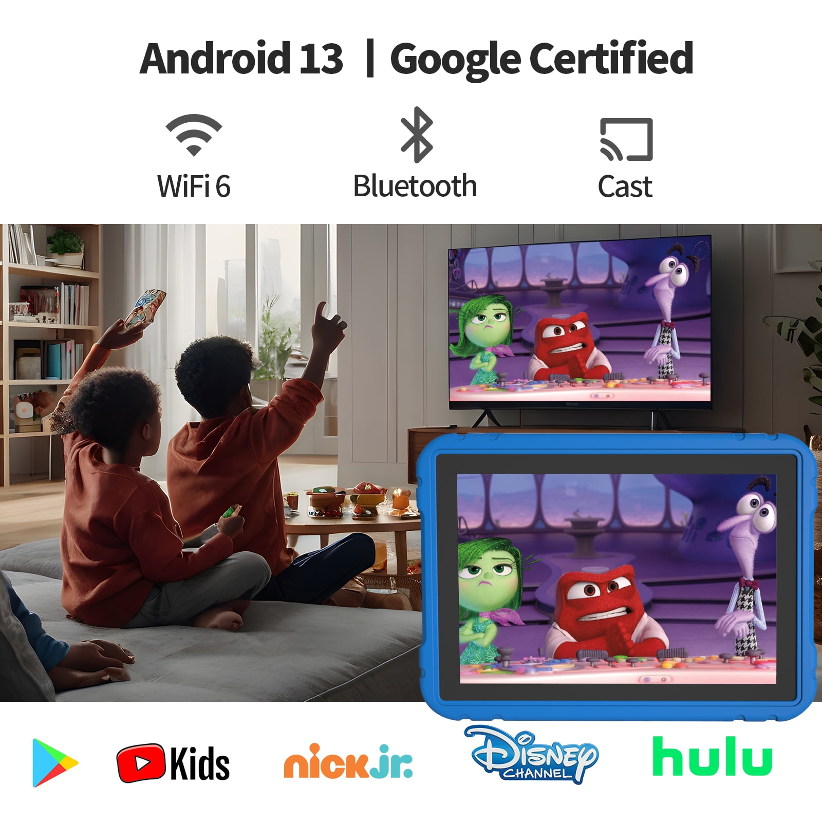 Easyonlife Kids Tablet 10 Inch Android 13 64GB Children Tablets WiFi Kids Content Parental Control Gifts Ages 3-12 Blue