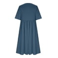 thumbnail image 4 of pstuiky Plus Size Summer Dresses, Women's Round Neck Short Sleeved Dress Solid Color Cotton Casual Pocket Short Sleeve Dress Blue S #1, 4 of 6
