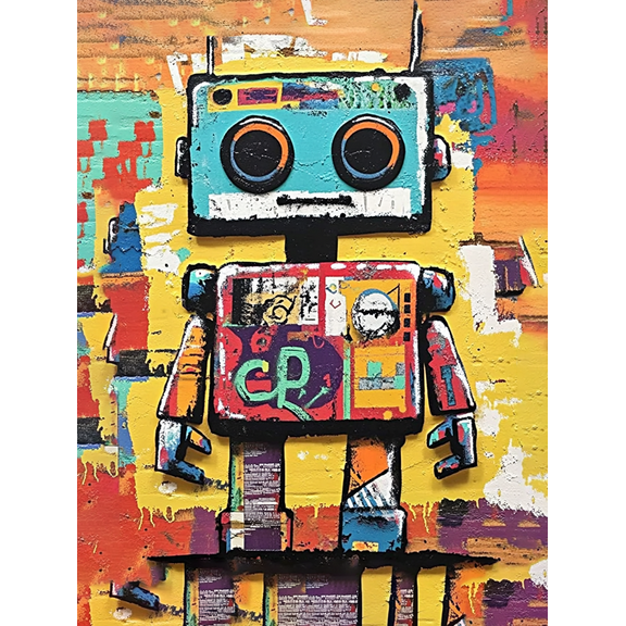 Colorful Robot Graffiti Canvas Art Print,Suitable for Living Room,Bedroom,Office,Hallway and Kitchen Decoration.