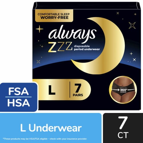 Always ZZZ Disposable Period Underwear Overnight Absorbency Size L/XL 7 count - Pack of 2