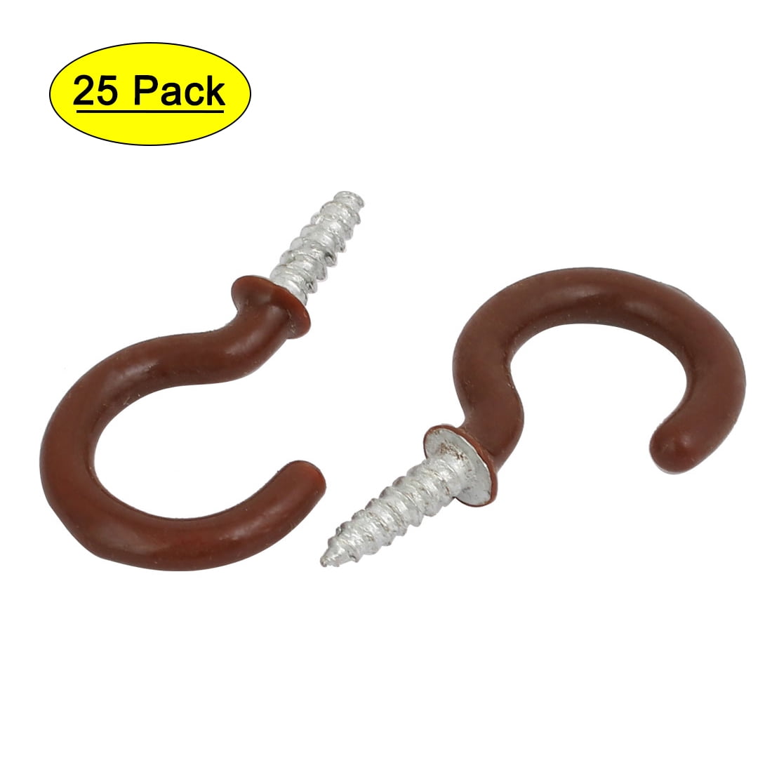 7/8 Inch Plastic Coated Screw-in Open Cup Ceiling Hooks Hangers Brown 15pcs