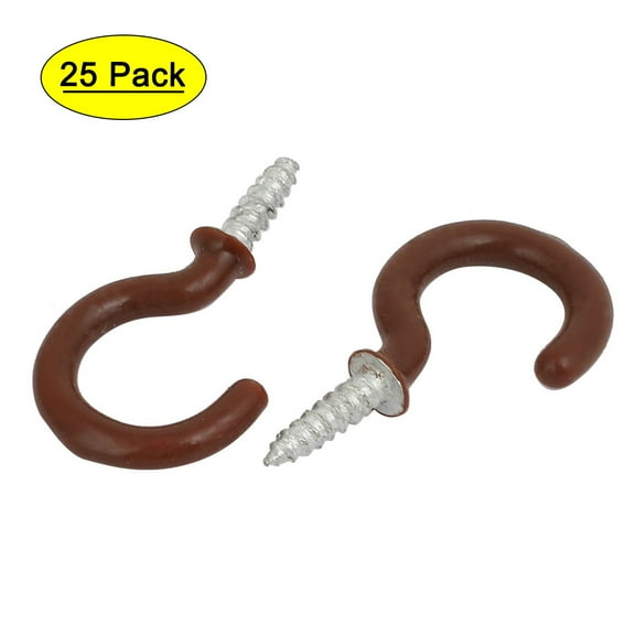 Uxcell Screw-in Open Cup Ceiling Hooks Hangers 7/8 Inch Plastic Coated Brown 25pcs