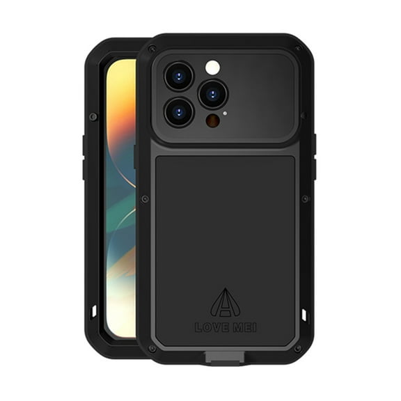 Feishell iPhone 14 Pro Max Metal Bumper Silicone Case with Stand Hybrid Military [Tough Armour] Shockproof Heavy Duty Rugged case Built-in Screen Protector Cover for iPhone 14 Pro Max,Black