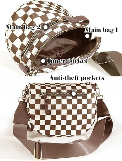 Bum Bags Plus Size Fanny Pack Sling Bag Belt Bag for Women Travel, Checkered Nylon Crossbody Bags for Women