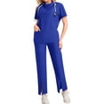 thumbnail image 2 of Women Scrub Sets 2 Pieces 2026 Spring Summer Short Sleeve Scrub Top & Drawstring Jogger Pant Stretch Nursing Scrubs Set Quick Dry Uniform Suits with Multi Pocket for Doctors, Nurses Dark Blue S, 2 of 3