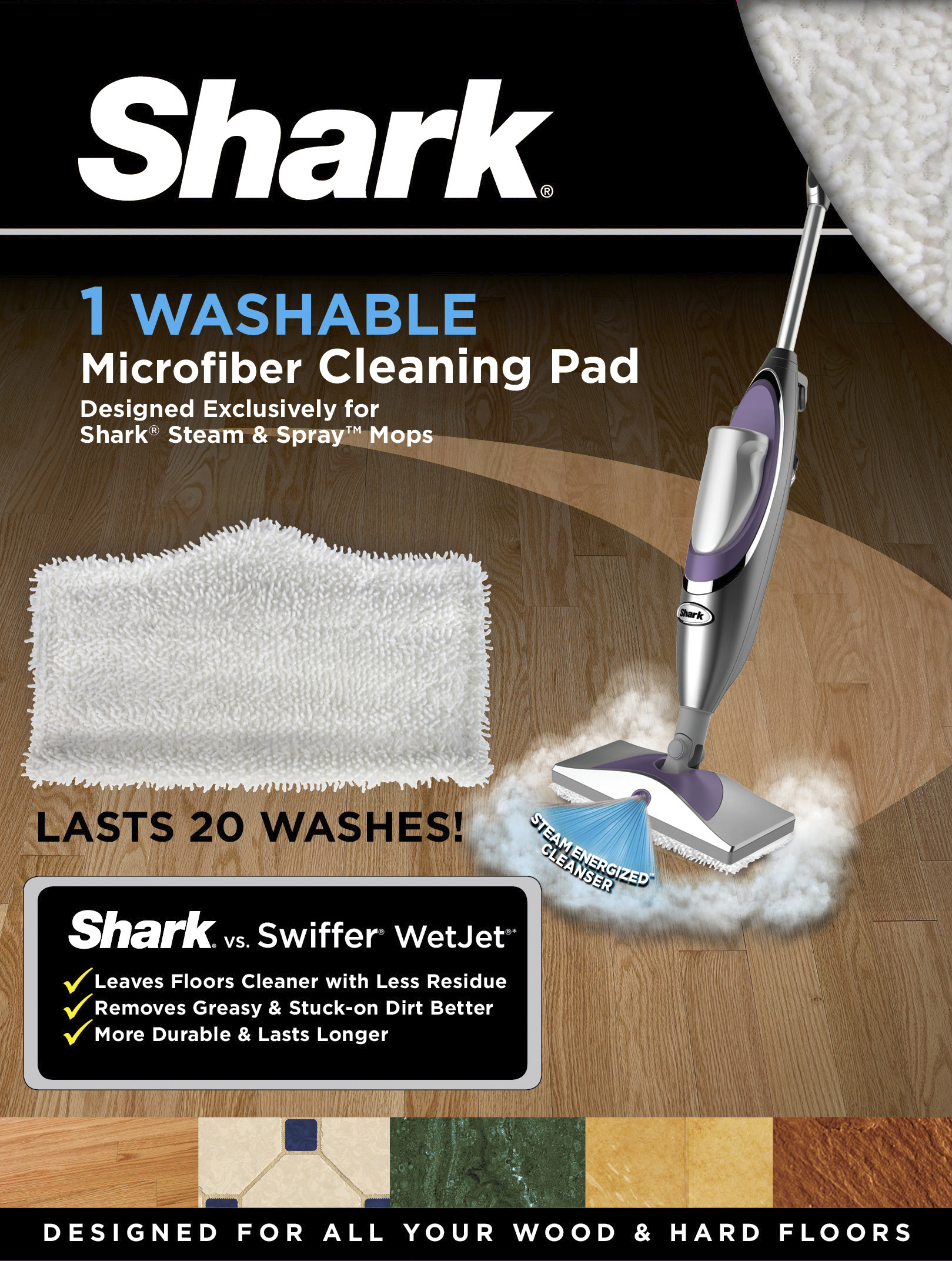 Shark Washable Microfiber Cleaning Pad, 1 count, compatible with Shark Steam Mop S1000WM - image 2 of 7