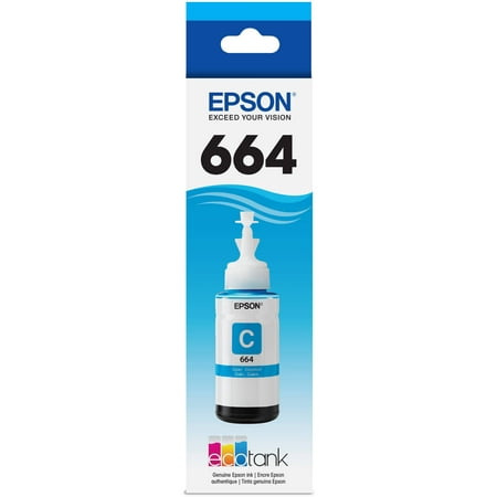 EPSON 664 EcoTank Ink Ultra-high Capacity Bottle Cyan (T664220-S) Works with EcoTank ET-2500, ET-2550, ET-4500, ET-4550, ET-2600, ET-2650, ET-3600, ET-16500