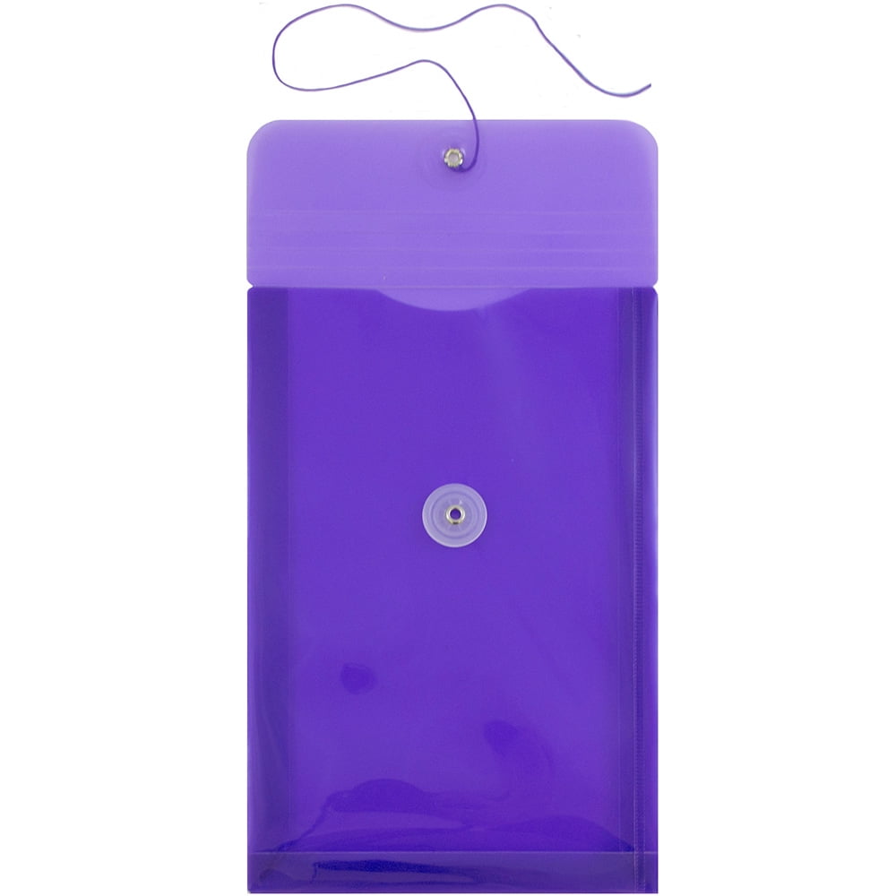 JAM Paper Plastic Envelopes with Button & String Tie Closure, 6 1/4 x 9 1/4, Purple, 3/Pack