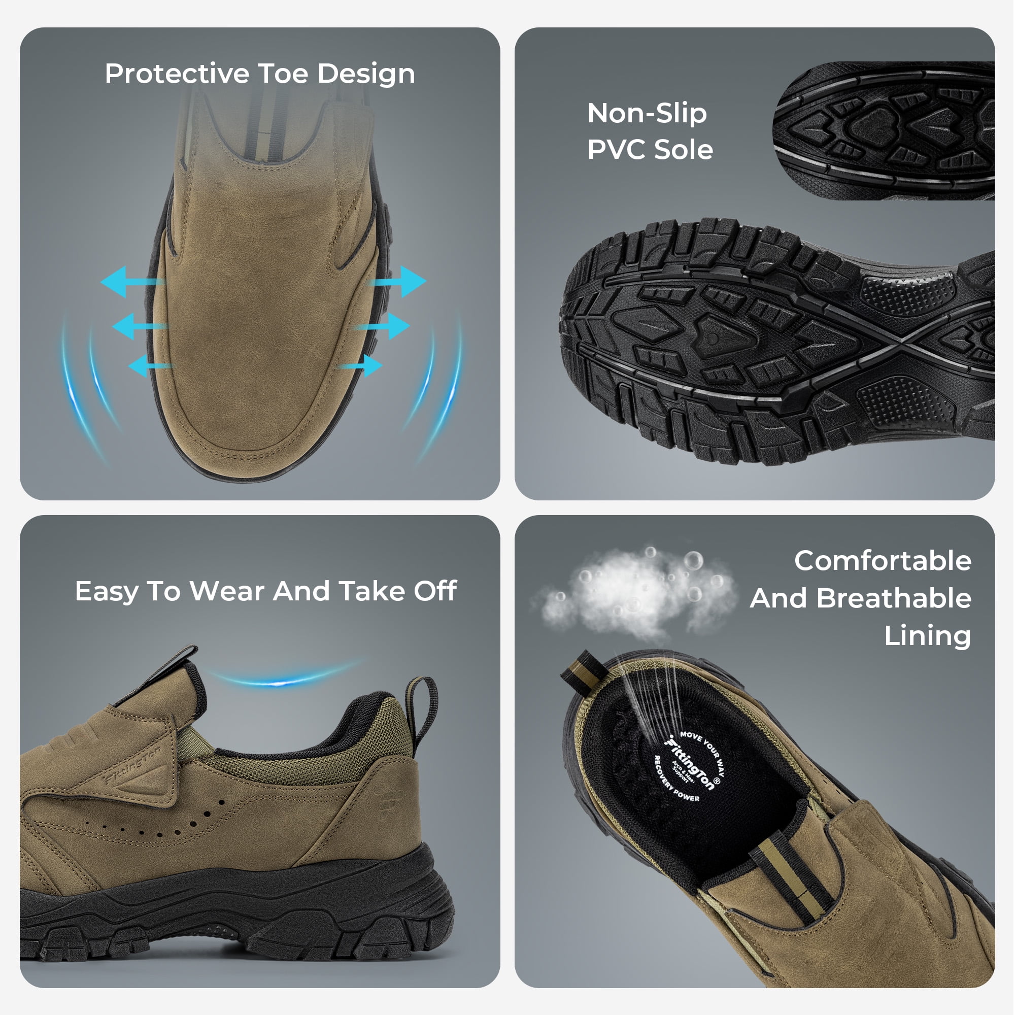 Fittington Slip on Shoes for Men Hiking Walking Shoes Trekking Loafer with Arch Support, Light Brown-Size 12