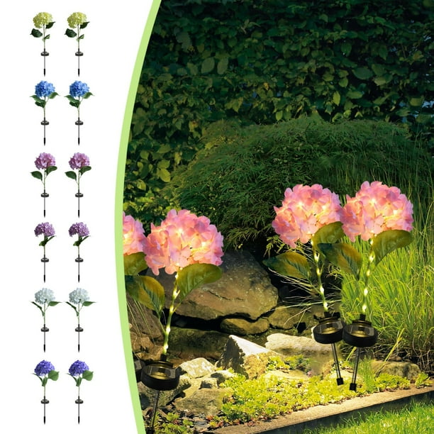 Luces Decorativas Solares de Hortensia para Exterior | Iluminación Ambiental Multicolor para Patio y Césped | 2 Paquetes | 20 Lámparas LED en Forma de Flor para Jardín | Sensor Automático al