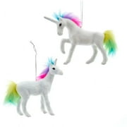 Set of 2 RAINBOW UNICORN Furry Plush Christmas Ornaments by Kurt Adler