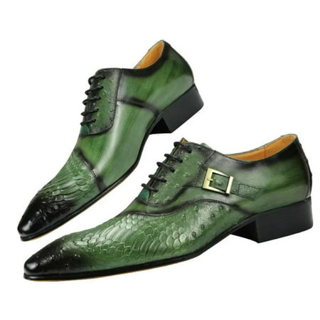 Shoes for Mens Formal Luxury Genuine Leather Dress Shoes Design Green Mens Business Wedding Black Lace Up Pointed Toe Oxfords Green 8