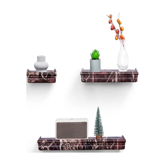 MAYEERTY 3-Piece Faux Marble Floating Shelves, Decorative Display Rack for Books Plants Decor, Wall Organizer for Bedroom Living Room Kitchen