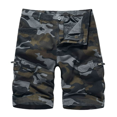 LSLJS Men's Camouflage Cargo Shorts Casual Five-Point Zipper Button ...