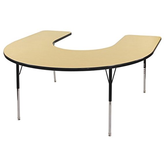 ECR4Kids 60in x 66in Horseshoe Premium Thermo-Fused Adjustable Activity Table Maple/Black/Black - Toddler Swivel