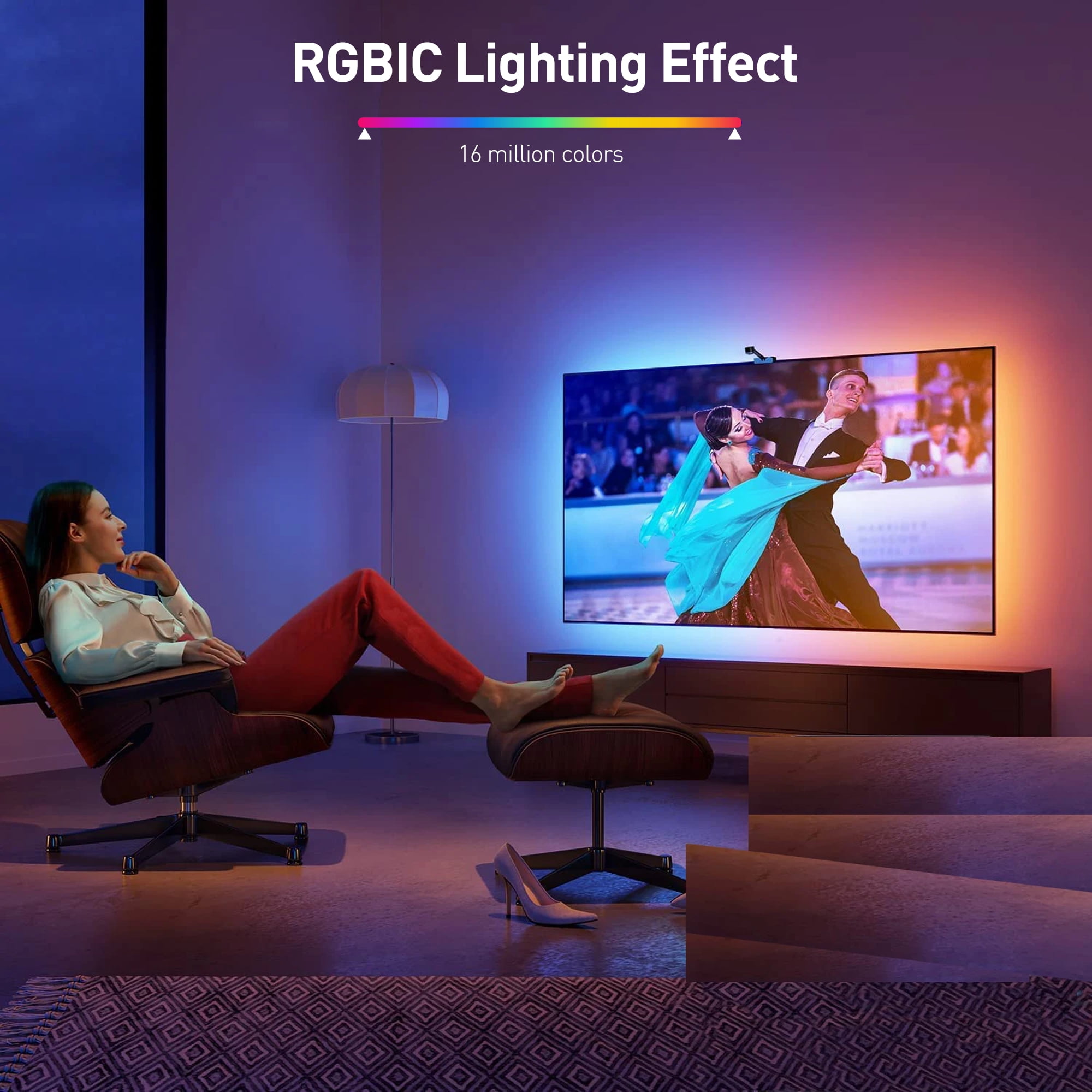 DAYBETTER TV LED Backlight with Camera, RGB-IC (2.4G Wi-Fi) 12.5ft for 55-65 inch TVs, App Control, Music Sync Lights,Led Light for TV,Bedroom,Computer,Gaming Room Decor,Party,HDTV Mood Lighting