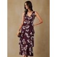 thumbnail image 3 of Multicolor Floral Print V-Neck Sleeveless Ruffle Hem Maxi Dress, Lightweight Chiffon, Slimming Waist, Elegant Romantic Style, 3 of 8