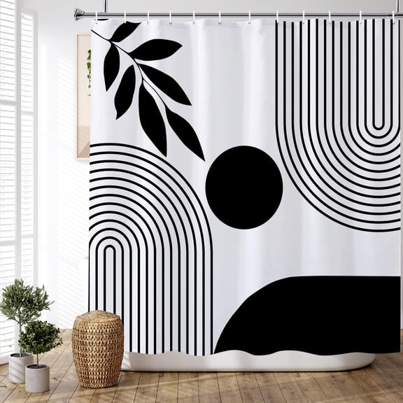 Boho Shower Curtain Mid Century Modern Shower Curtains for Bathroom Black and White Geometric Minimalist Bohemian Waterproof Fabric Bathroom Shower Curtain Set 72x72 Inch