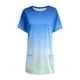 thumbnail image 2 of Gibobby Blusa de Trabajo de Manga Corta Mujer Verano Casual Cuello redondo Manga corta Bolsillo Color Gradiente Estampado largo Top(Azul celeste,CH), 2 of 4