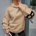 thumbnail image 4 of Sudaderas con Capucha de Moda para Mujer, Sudaderas Holgadas de Gran Tamaño, Camisetas de Larga, Corte Holgado. Caqui XXL, 4 of 7