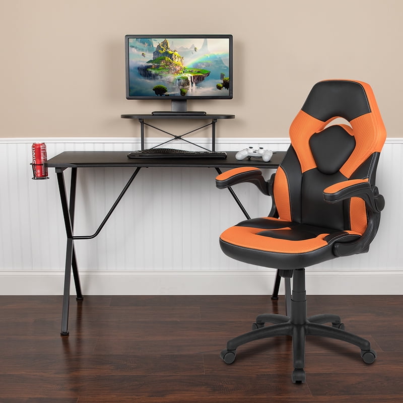 BlackArc Black/Orange Gaming Desk Set with Headphone Hook, and Monitor