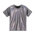 thumbnail image 5 of YONGHS Men's Metallic Shiny Short Sleeve T-shirt Holographic Round Neck Party Disco Club Tee Top Black S, 5 of 6
