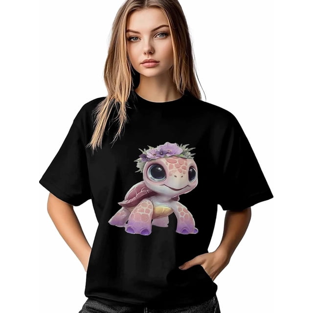 Women's T-Shirt,Short Sleeve Tee Shirts Casual Tops Pink Sea Turtle Crewneck T Shirt for Women