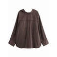 thumbnail image 3 of Female'S Shirt Loose Casual Korean Style Commute Office Weekend Home Shirts for Women Blouses-Brown Stripes S, 3 of 5