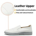 thumbnail image 3 of Men's Casual Leather Loafer Shoes Slip On Soft Breathable Handmade Stitching Fashion Shoes Lightweight Driving Dress Shoe White 9.5 US, 3 of 7